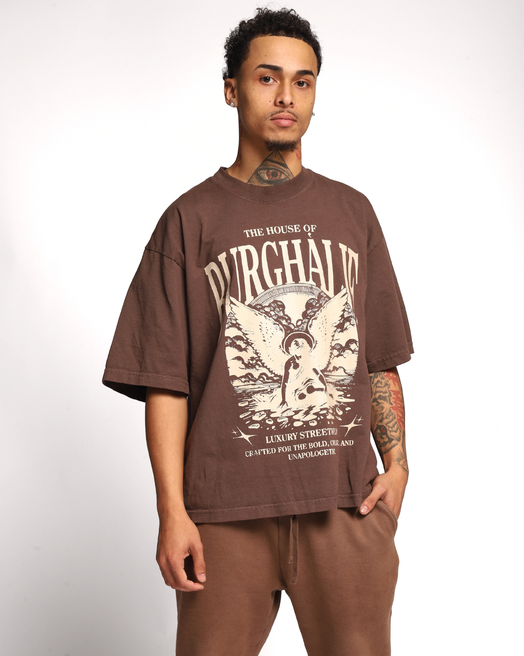 Brown Oversized Angel Graphic Tee